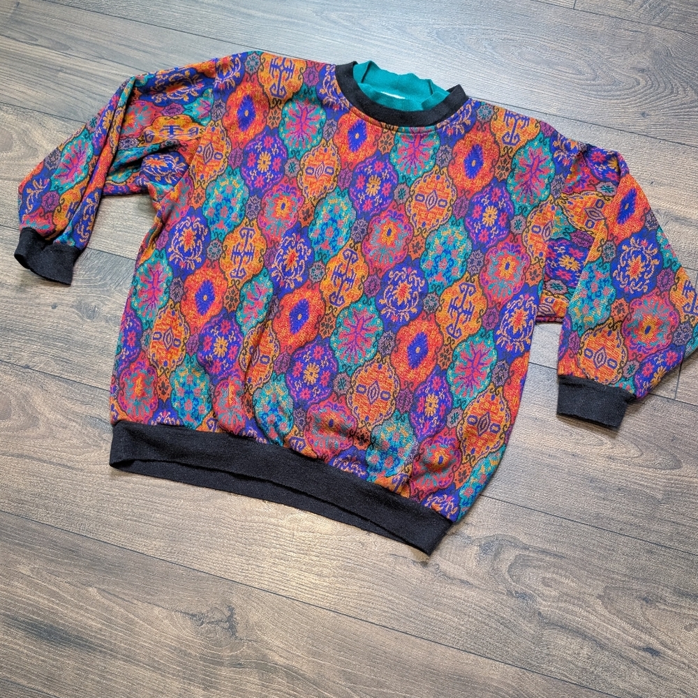 Kathleen Underwood Neimann Marcus RetroVintage Colorful Patterned Sweater Size L